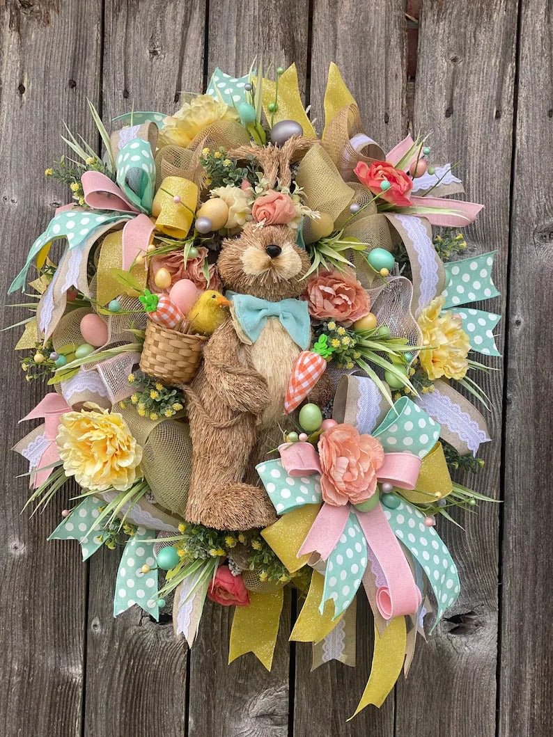 2022 New Easter Decoration - Easter Bunny Wreath for front door