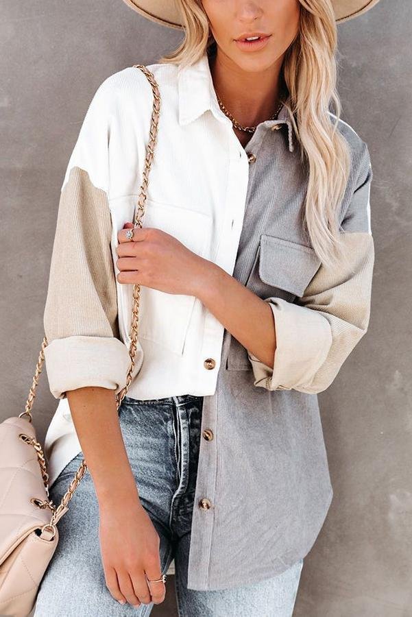 Colorblock The Sun Pocketed Corduroy Shacket
