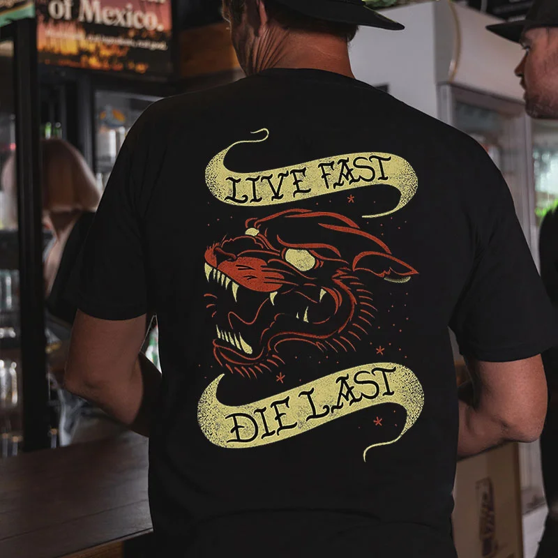 LIVE FAST DIE LAST Black Panther Print Men's T-shirt