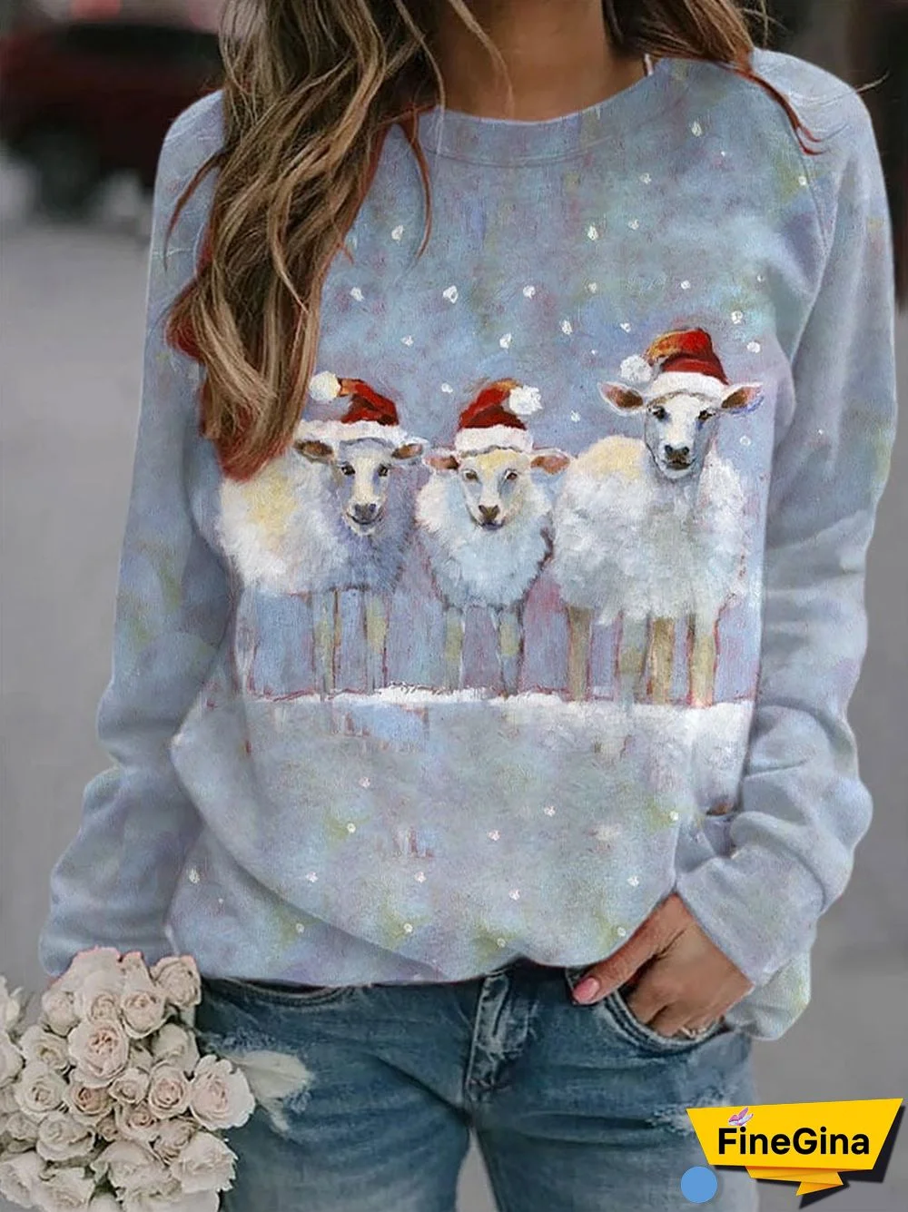 Women's Christmas Sheep Print Casual Sweatshirt