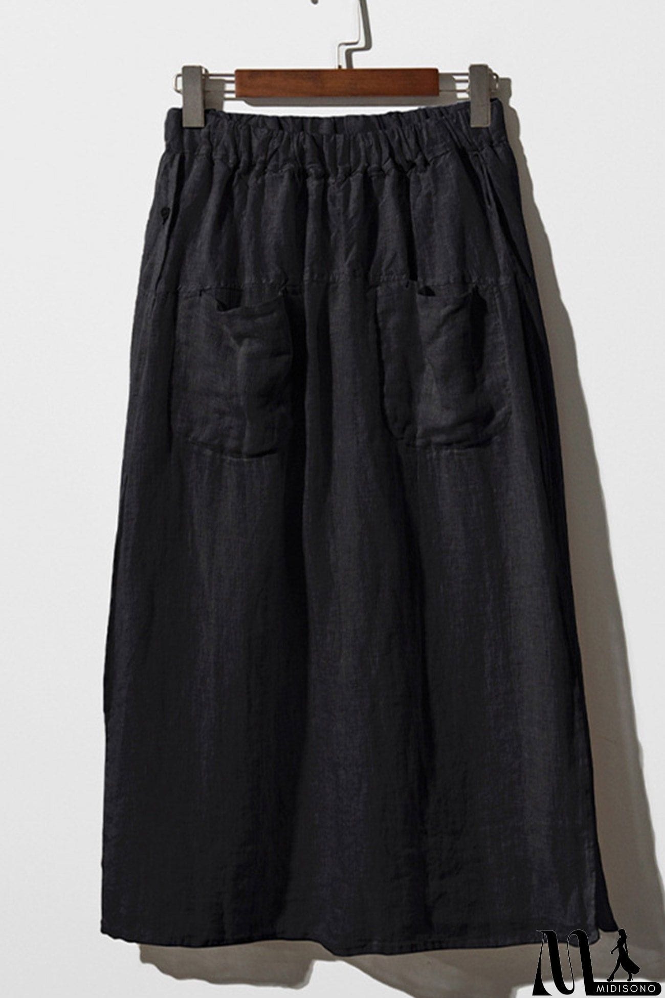 MidiSono - Linen Solid Pocketed Midi Skirt