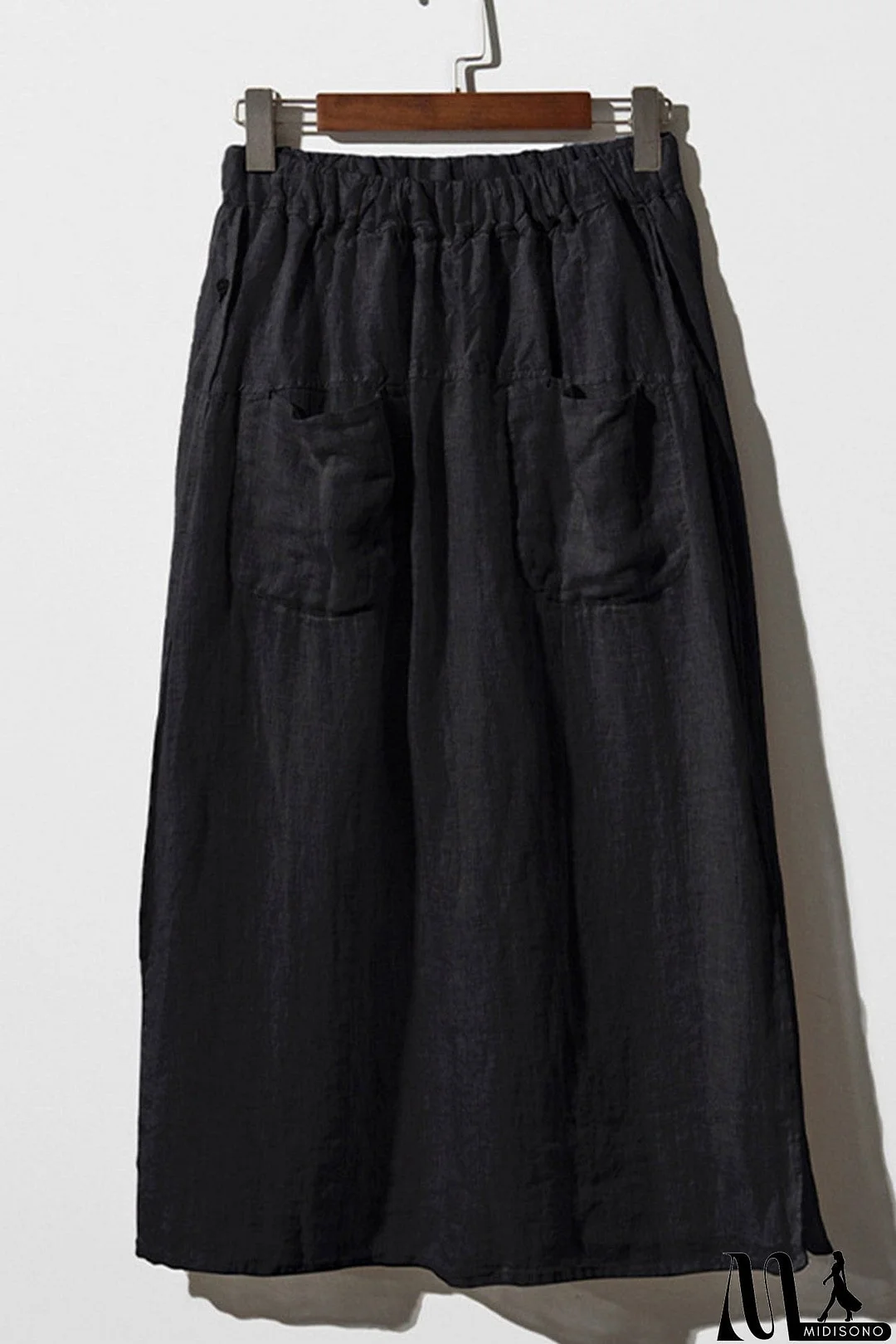 MidiSono - Linen Solid Pocketed Midi Skirt
