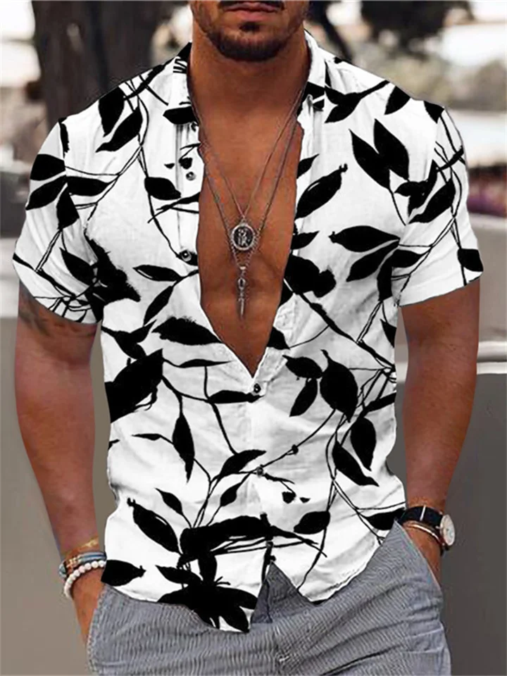 Men's Summer Printed Shirts Stay White Short-sleeved Printed Outdoor Street Buckle Printed Tops Fashion Designer Casual Breathable White, Blue, Red, Purple