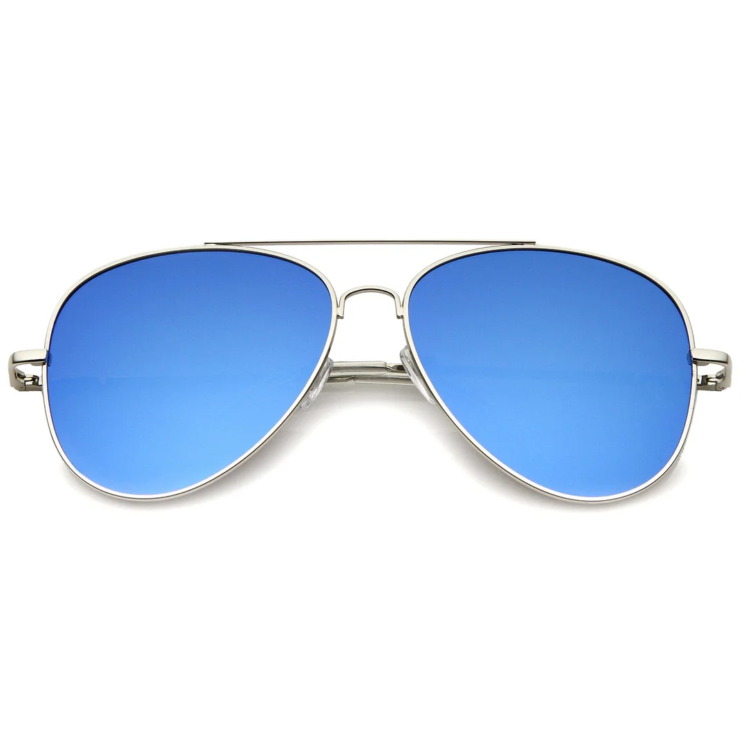 Large Full Metal Color Mirror Teardrop Flat Lens Aviator glasses 60mm