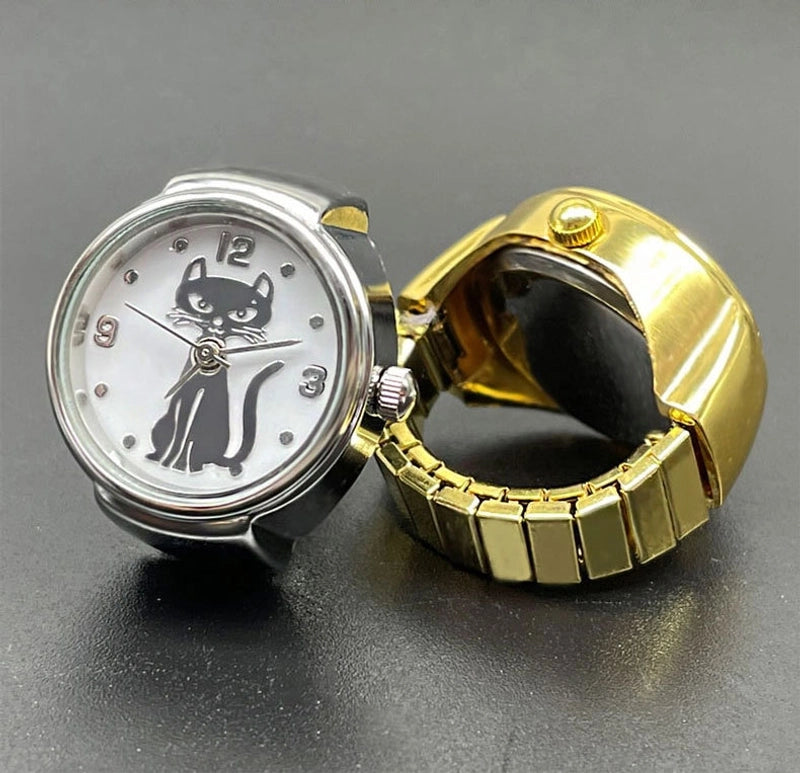 Cute Cat One Piece Buckle Quartz Watch Rings Women's Watches