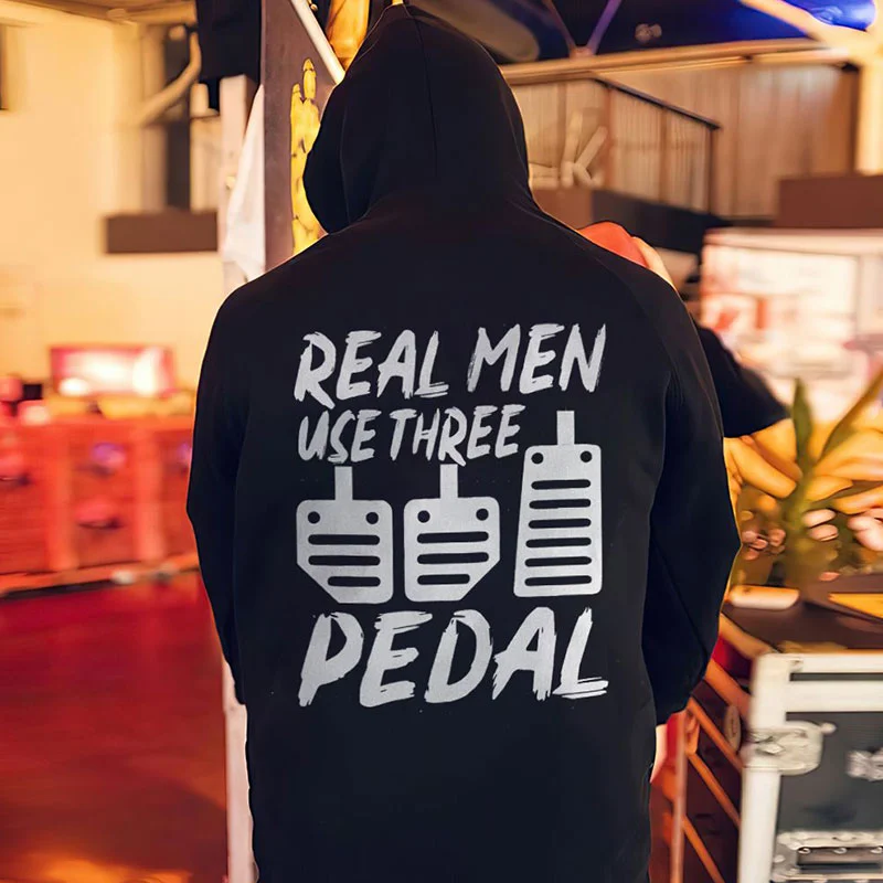 REAL MEN USE THREE PEDAL Black Print Hoodie