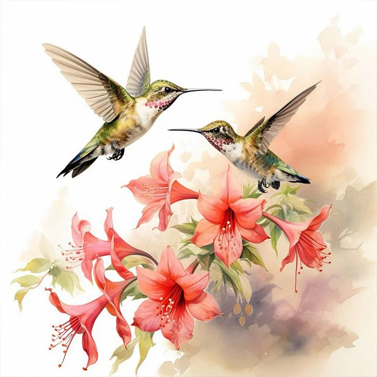 Hummingbird Holding A Flower 40*40CM (Canvas) Full Round Drill Diamond Painting gbfke