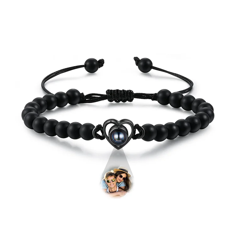 Kettenmachen Personalisiertes Foto Herz Projektion Handseil Armband mit Schwarz Perle