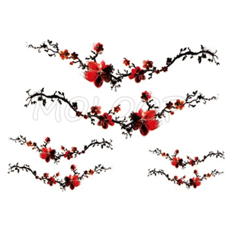 Temporary Tattoo Sticker Plum Flower Blossom Ink Wash Painting Sexy Tatoo Fake Tattoos for Women Men Body Art