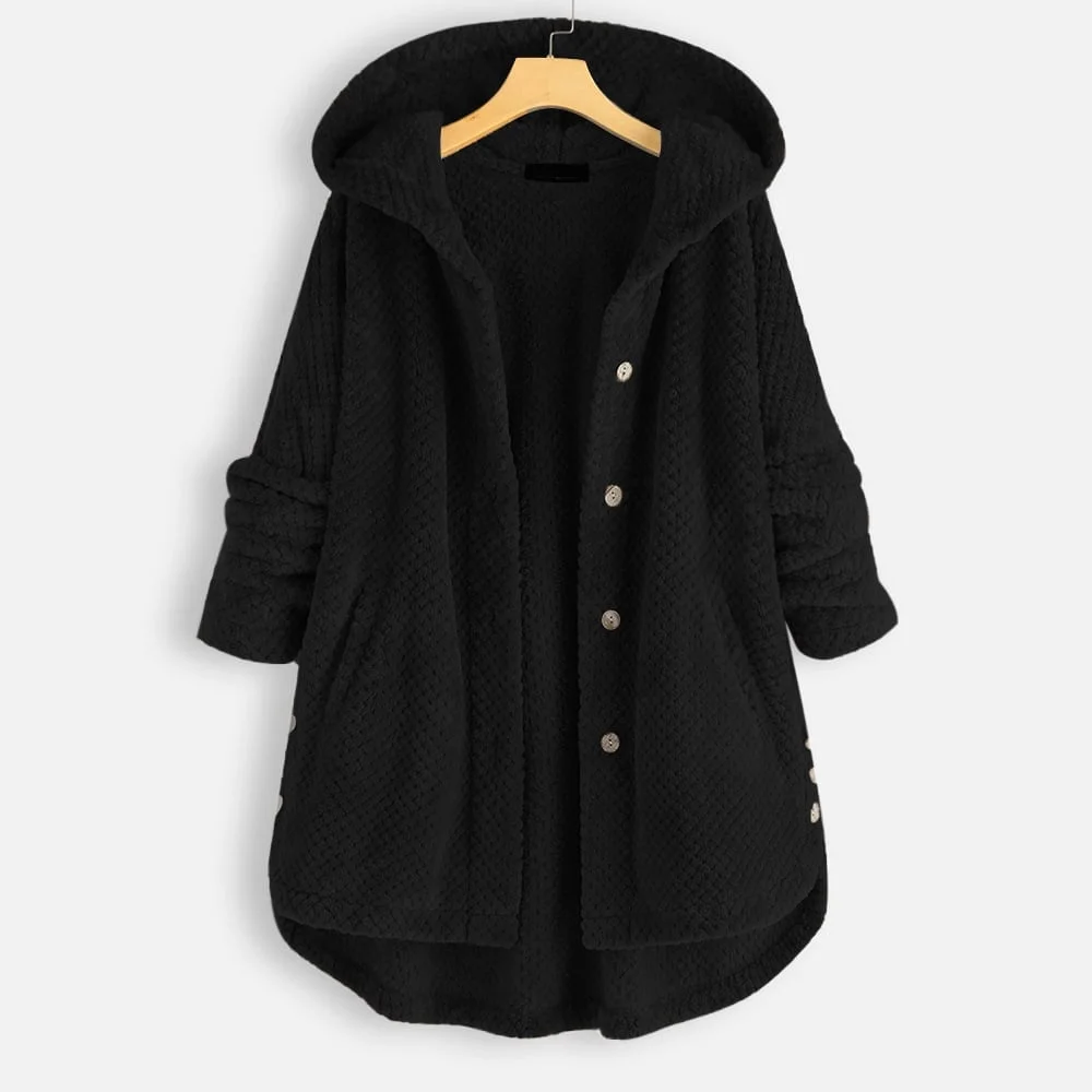 Women Vintage Solid Long Sleeve Hoodie Double Sided Fleece Coat