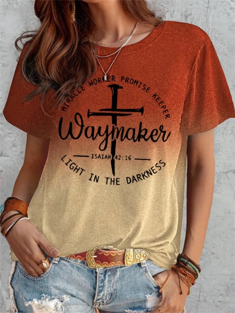 Wearshes Waymaker Faith Cross Print Gradient T Shirt