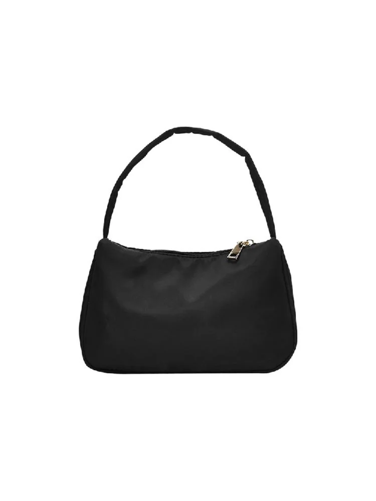 Nylon Casual Women Handbag Tote Female Solid Underarm Shoulder Bag (Black)