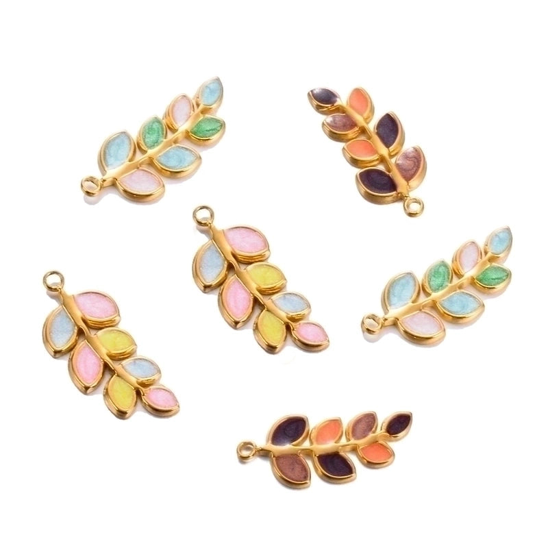 5 Pcs/package Minimalist Leaves Stainless Steel Enamel Plating Jewelry Accessories