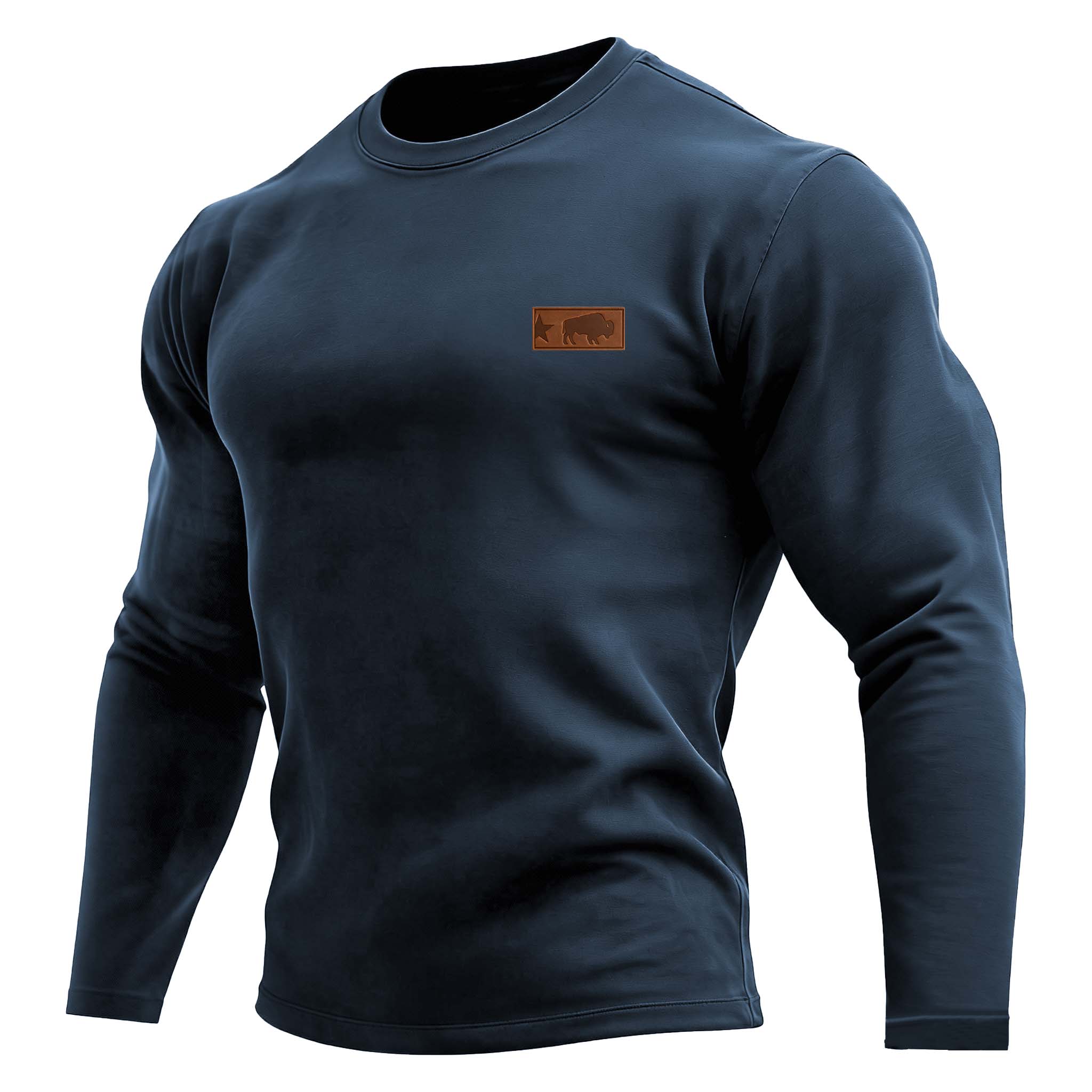 Men's Vintage Western Cowboy Solid Color Crew Neck Long Sleeve T-Shirt