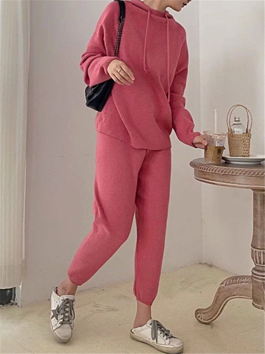 Casual Fashion Solid Color Hooded Knit Suits