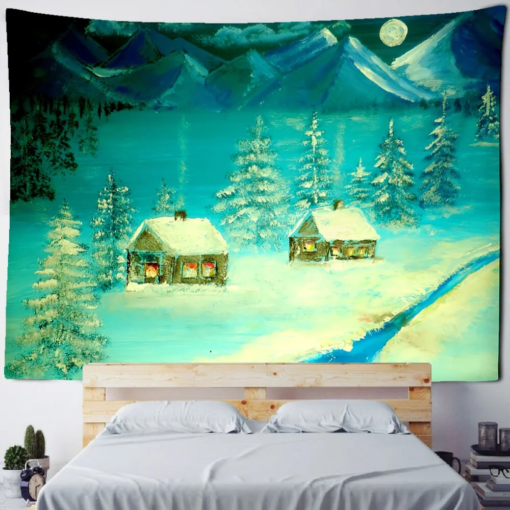 Christmas And New Year Dance Party Tapestry Wall Hanging Holiday Gift Snowman Oil Painting Art Room Home Decor