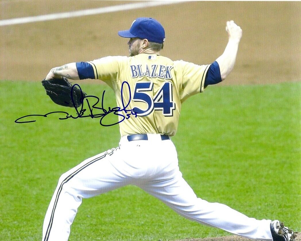 Signed 8x10 MICHAEL BLAZEK Milwaukee Brewers Autographed Photo Poster painting - COA