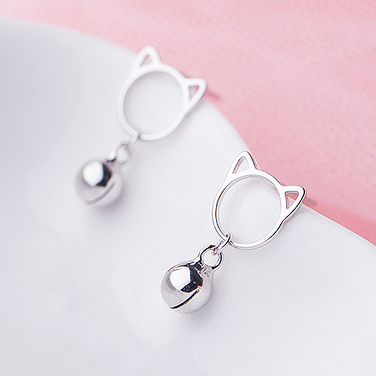 Cat Bell Sterling Silver Stud Earrings - Modakawa Modakawa