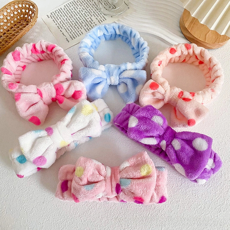 Leopard Stripe Bow Hair Band Women’s Face Washing Sports Hair Band Coral Fleece Hair Accessories