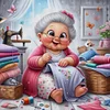 Happy Old Lady Doing Sewing-11CT Stamped Cross Stitch 45*45cm/17.72*17.72in