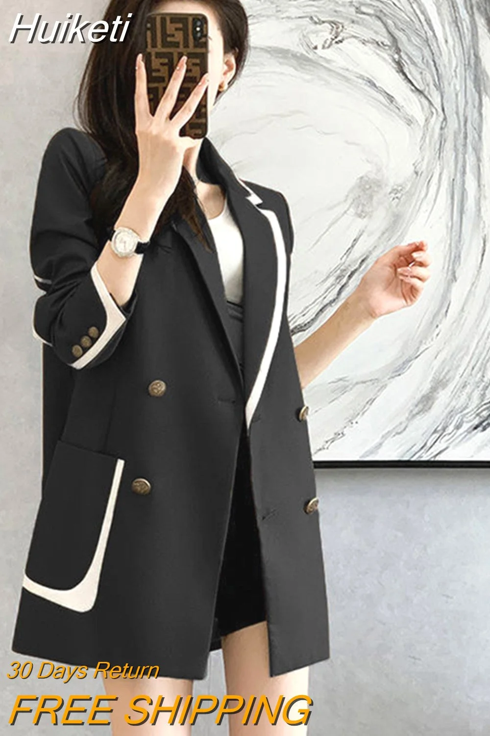 Huiketi 4Xl Oversize Fashion Blazer Women Elegant Korean Loose Suit Coat Chic Office Lady High Quality Casual Jackets Autumn New