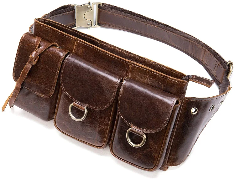 Mens Genuine Leather Fanny Pack Vintage Waist Bag