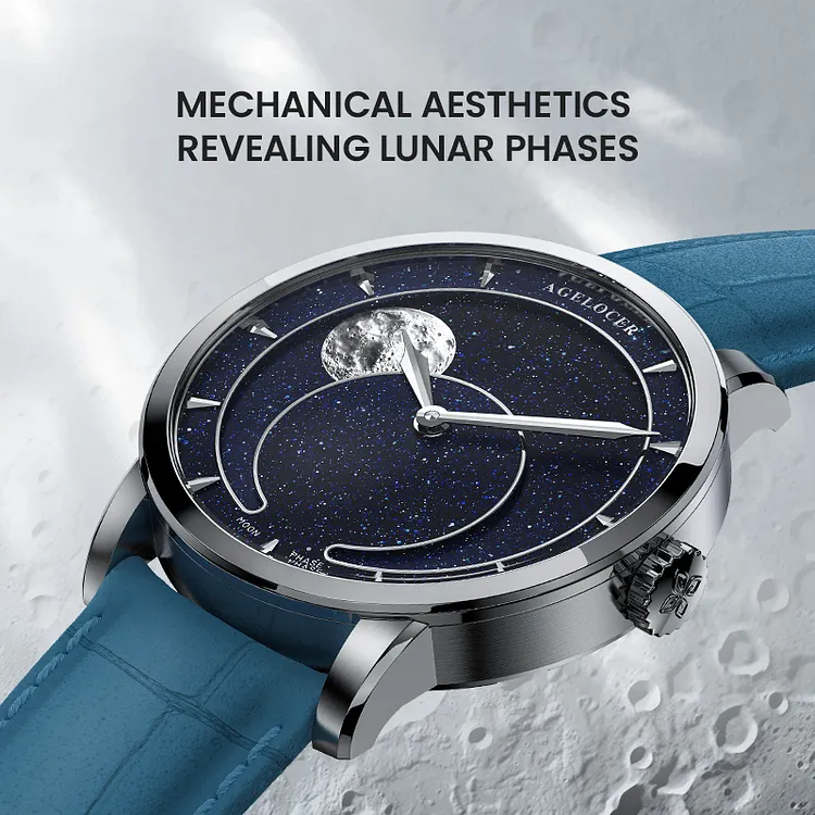 AGELOCER アベンチュリン ムーンフェイズ 腕時計 Agelocer Astronomer Men's Automatic Mechanical Moonphase - Natural