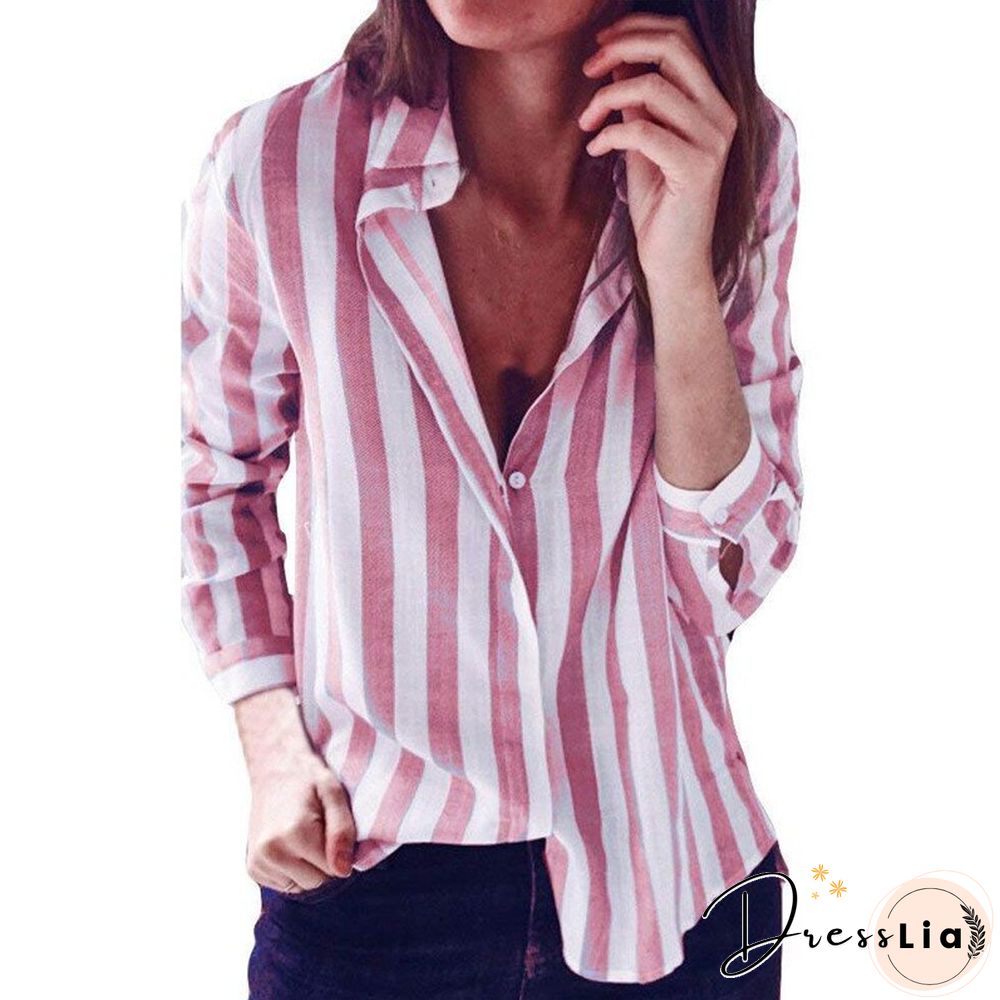 Autumn And Winter Casual Striped Candy Color Long-sleeved Shirt Top Women's Clothing