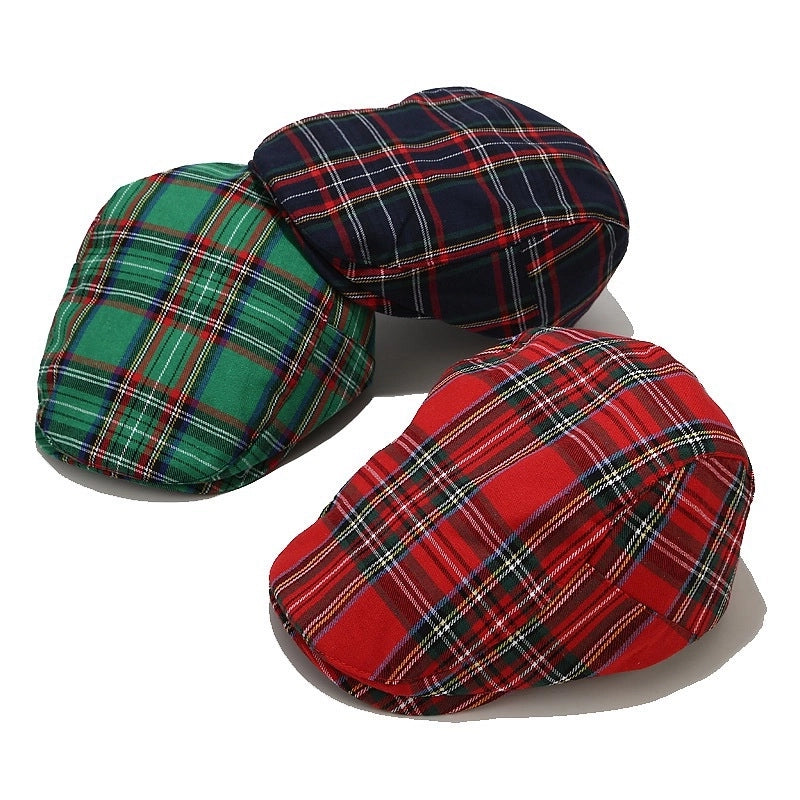 Beret Women’s Trendy Korean-style Plaid Cap Men’s Sunscreen Sun Hat Outdoor Casual Plaid Forward Hat