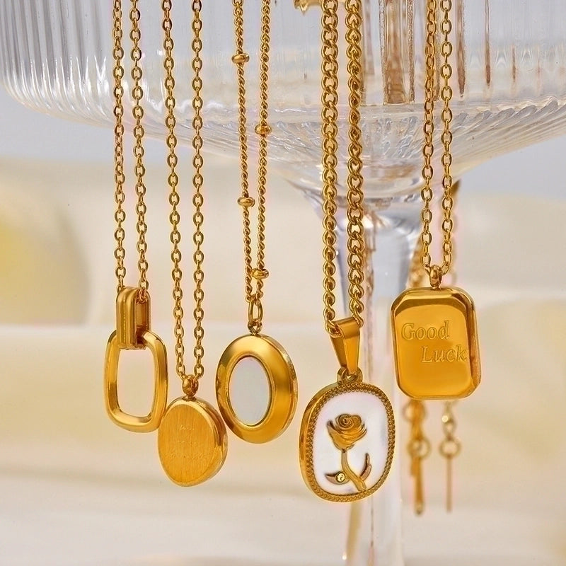 304 Stainless Steel 18K Gold Plated IG Style Plating Inlay Geometric Rhinestones Shell Necklace