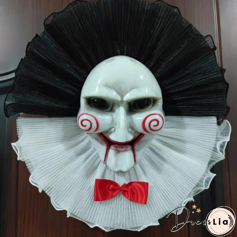 Halloween Scary Clown Mask Wreath With Bowtie Front Door Hanger Decoration