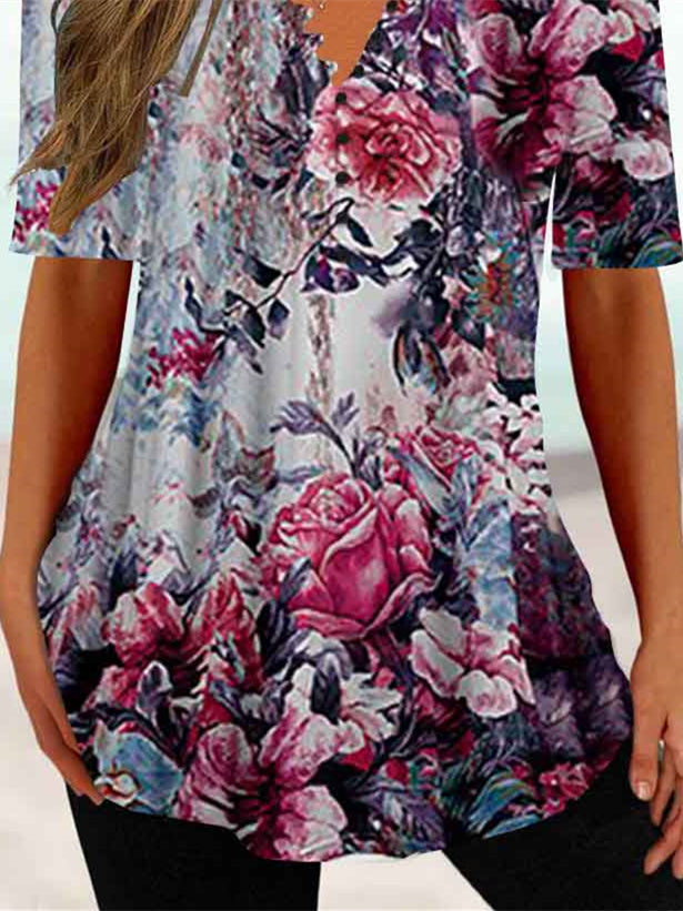 Women Half Sleeve V-neck Solid Color Dress