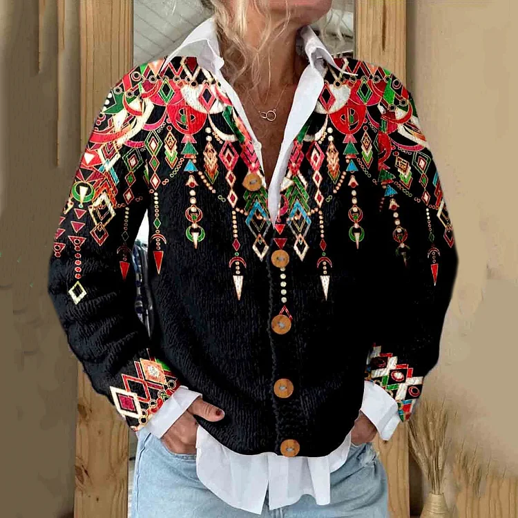 Vintage Geometry Art Pattern Cozy Cardigan Sweater