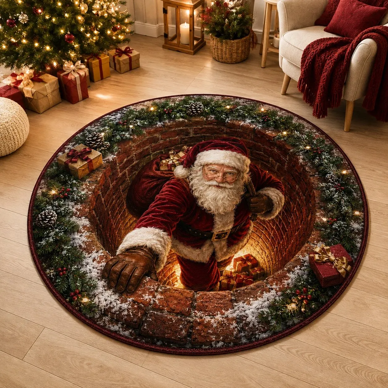 Santa Secret Chimney 3D Christmas Rug