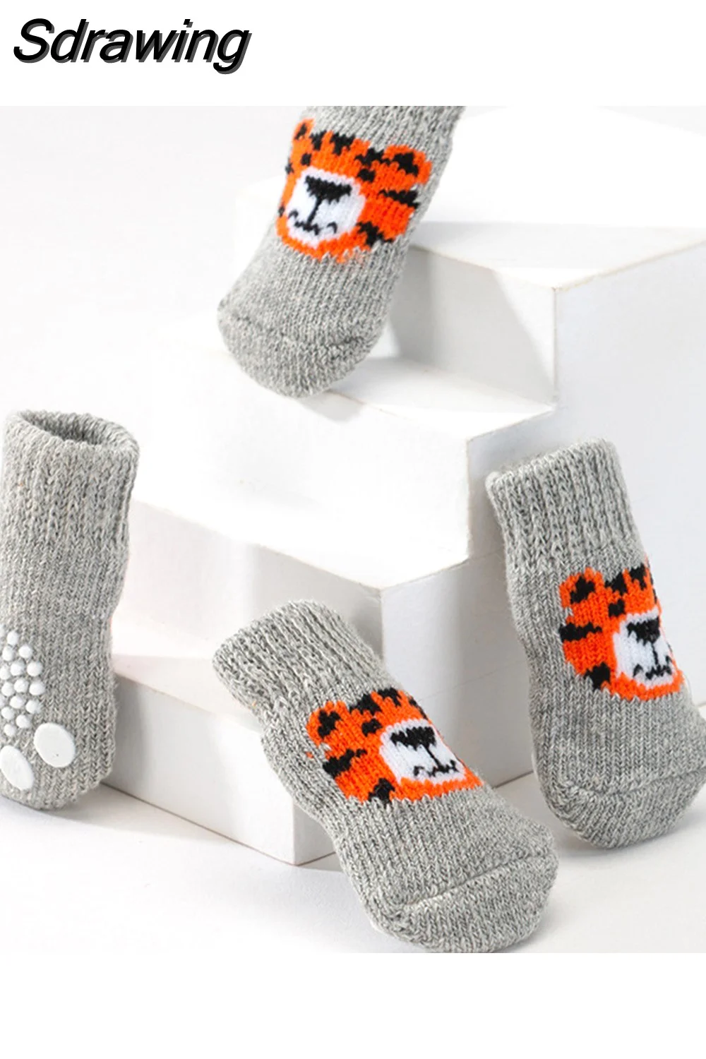 Sdrawing Cute Puppy Dog Socks Cartoon Printed Anti Slip Knit Socks Winter Warm Puppy Shoes Small Medium Dogs Boots Pet Products