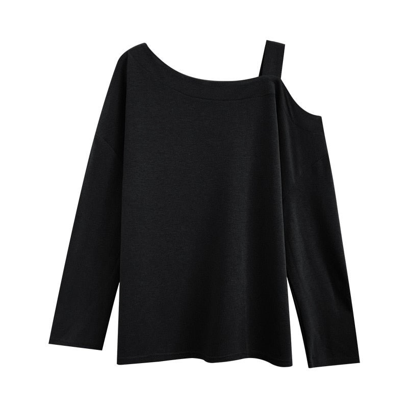 2020 Fashion Women Tees Irregular Neck Off Shoulder Long Sleeve Solid Color Casual Woman Clothing Sexy Elegant Ladies T-Shirts