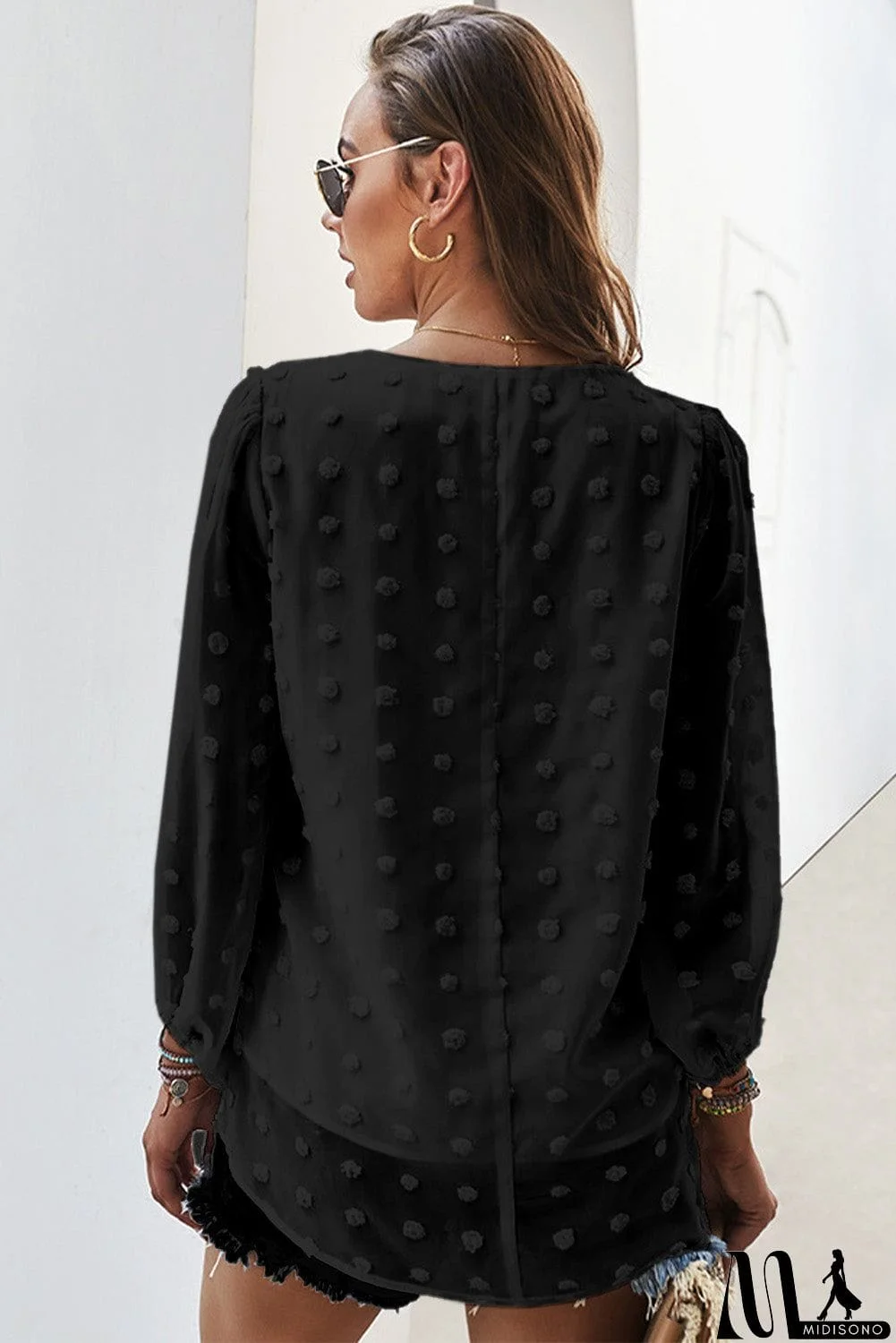 MidiSono - Swiss Dot Bubble Sleeve Blouse