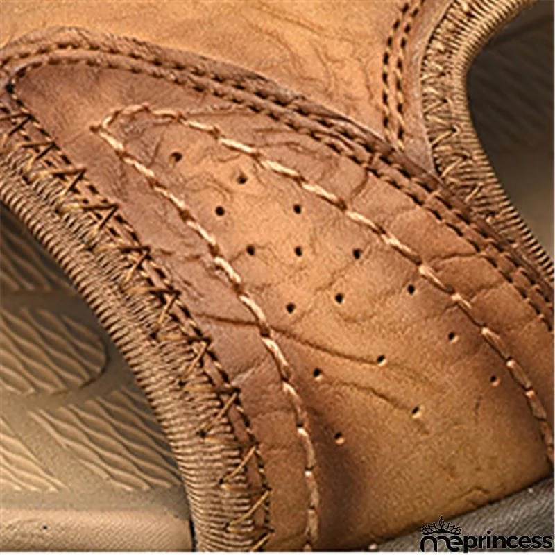 New Mens Casual Open Toe Cowhide Leather Sandals