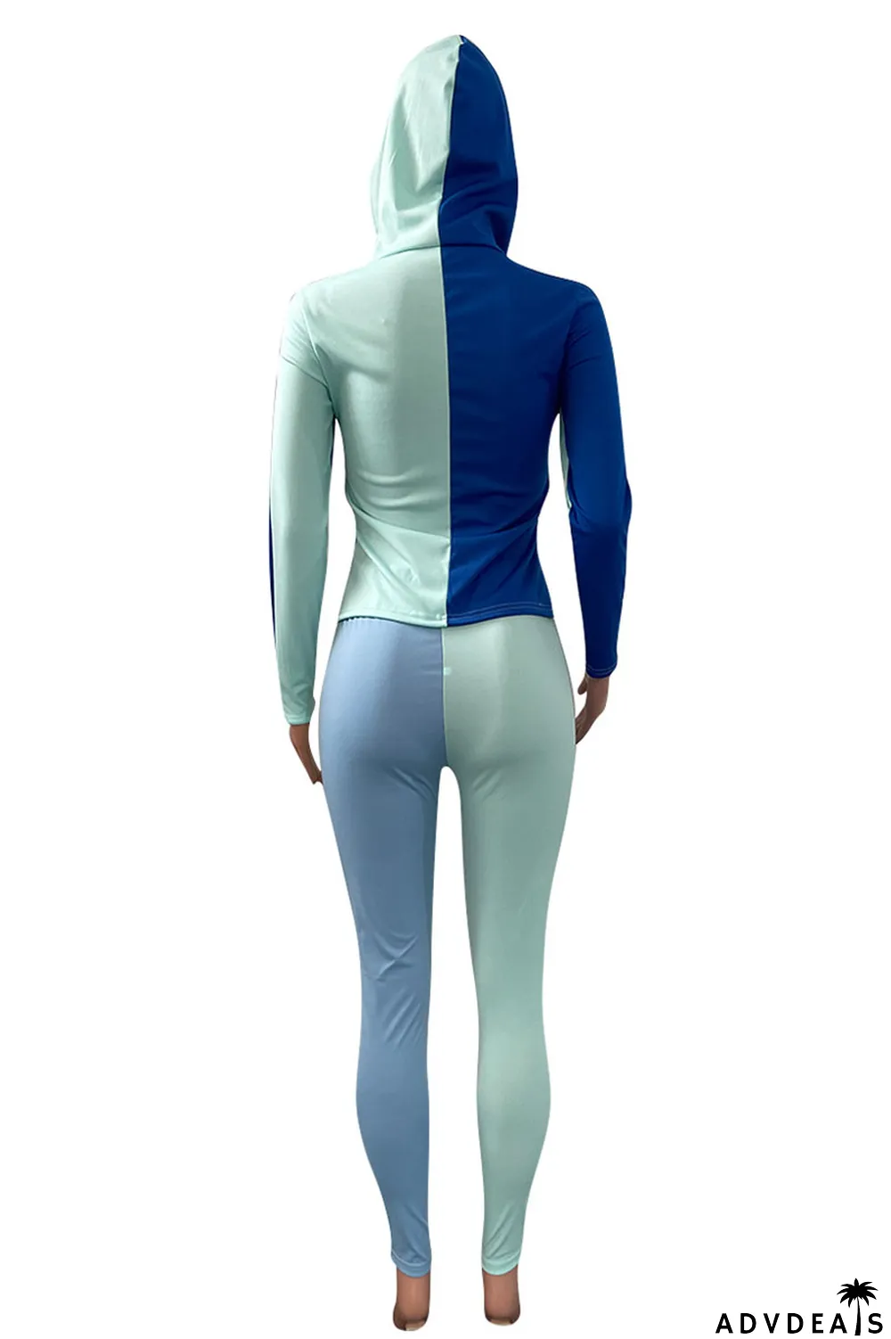 Deep Blue Casual Solid Split Joint Zipper Hooded Collar Long Sleeve Two Pieces