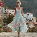 Women's Vintage Bohemian Floral Embroidery Casual Sleeveless Dress - Image 2