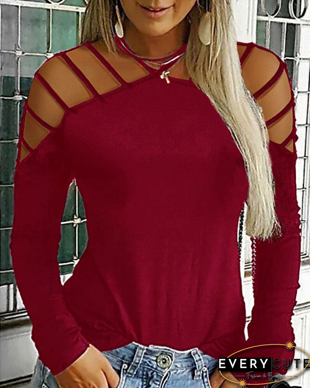 Women's Plus Size T-shirt Solid Colored Sexy Long Sleeve Halter Neck Tops Basic Top Black Blue Wine-829