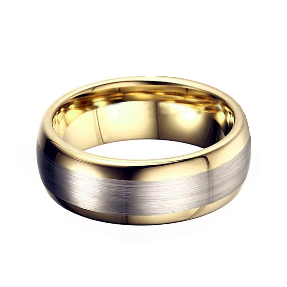 8MM Gold Tungsten Ring Silver Brushed Wedding Band