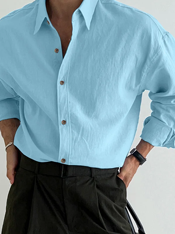 Aonga - Mens Plain Long Sleeve Button Up Shirt aonga