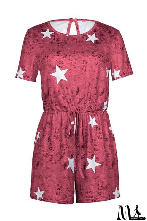 MidiSono - Star Print Drawstring Romper