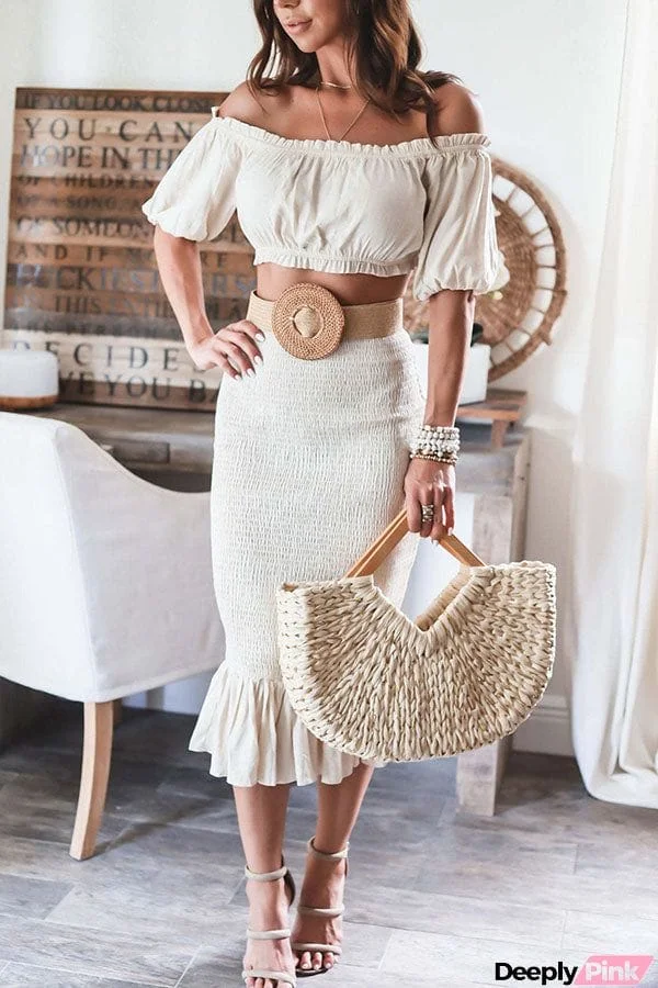 Resort top + smocked midi skirt set