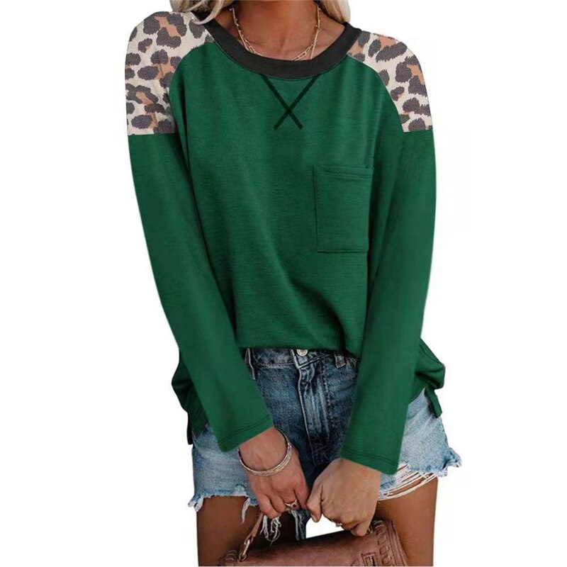 Loepard Print Patchwork Tops Women 2021 New Autumn Clothes Long Sleeve Basic Tee Shirt Femme Casual Streetwear Plus Size T-shirt