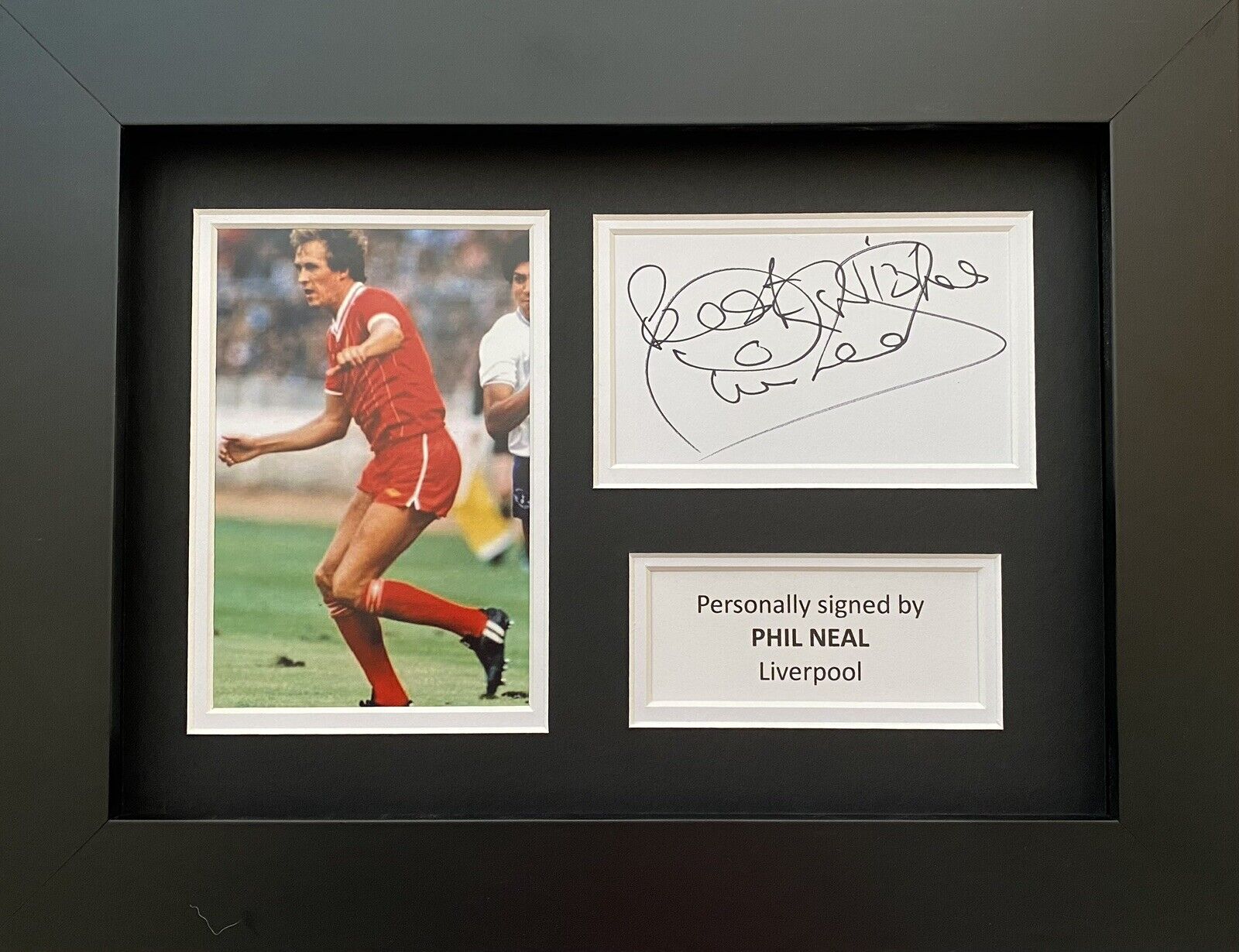 Phil Neal Hand Signed White Card In A4 Liverpool Frame Display