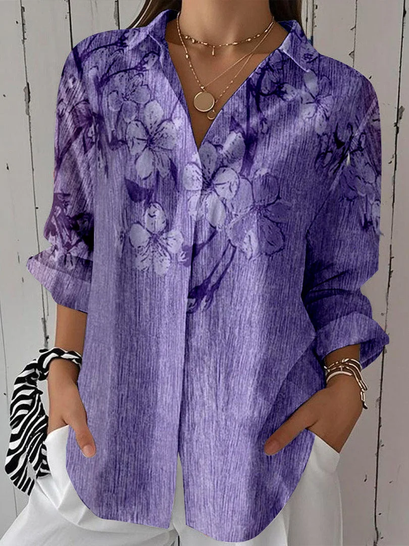 Women 3/4 Sleeve Shirt Collar Floral Printed Graphic Button Tops