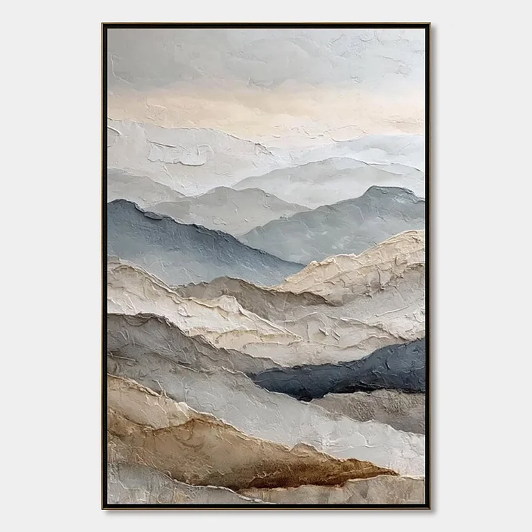 WHISPERING RIDGES: Textured Wabi Sabi Mountain Landscape Painting（Canvas painting）