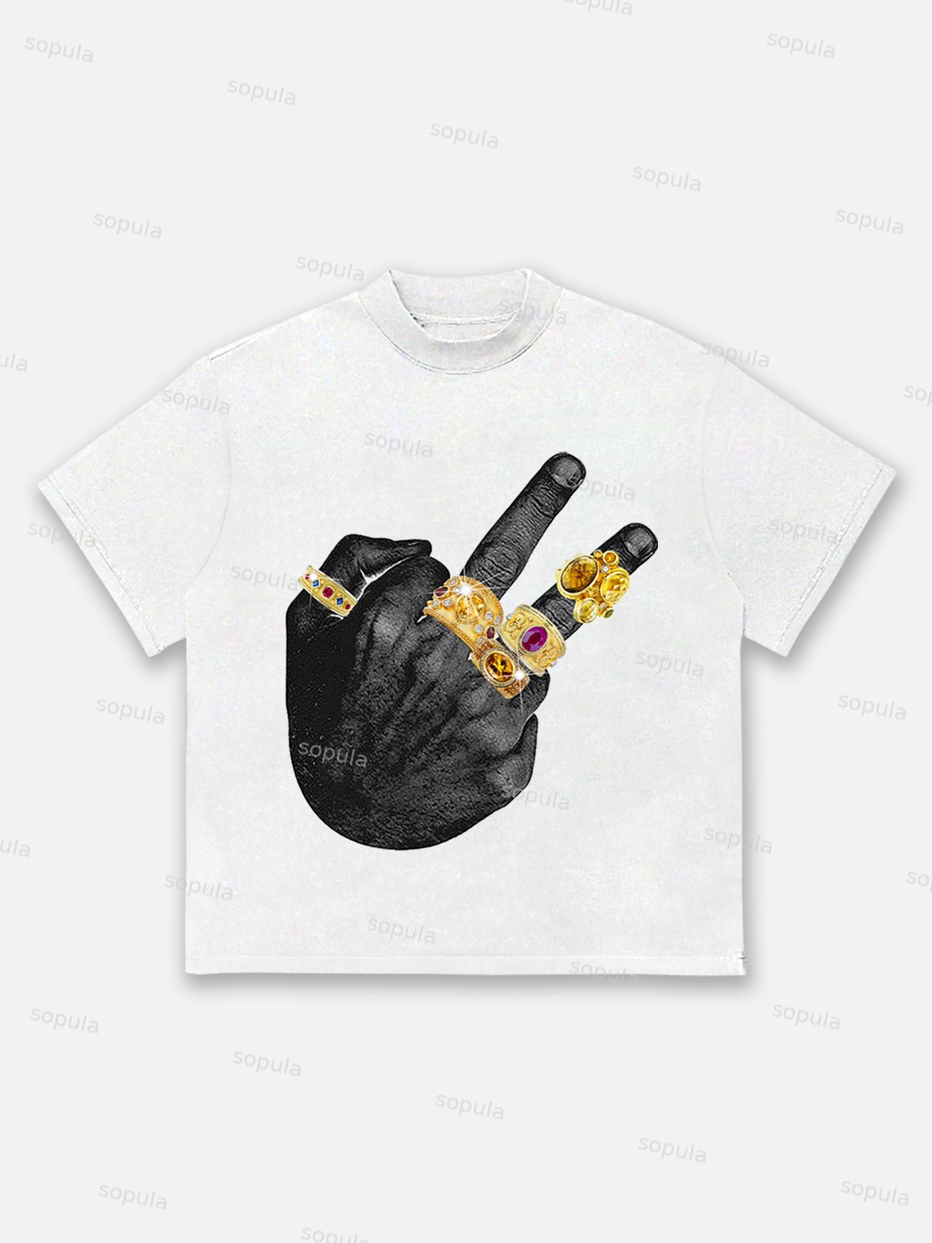 Vintage Fun Ring Gesture Graphics Cotton T-shirt - SOPULA
